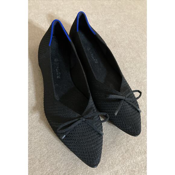 Rothy's The Bow Point Womens 9.5 shoe Black Knit Flats Classic Slip-On Washable - Picture 3 of 9